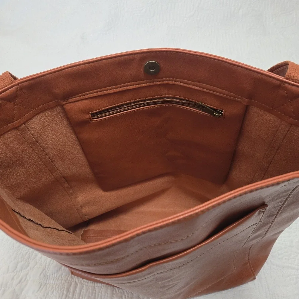 Faux Leather Burnt Orange Large Tote Inner‎ Pocket Outer Pocket Fall Autumn Girl